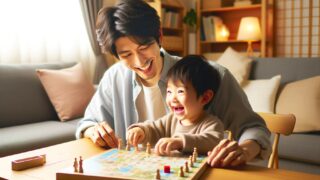 ボードゲームで遊ぶ親子